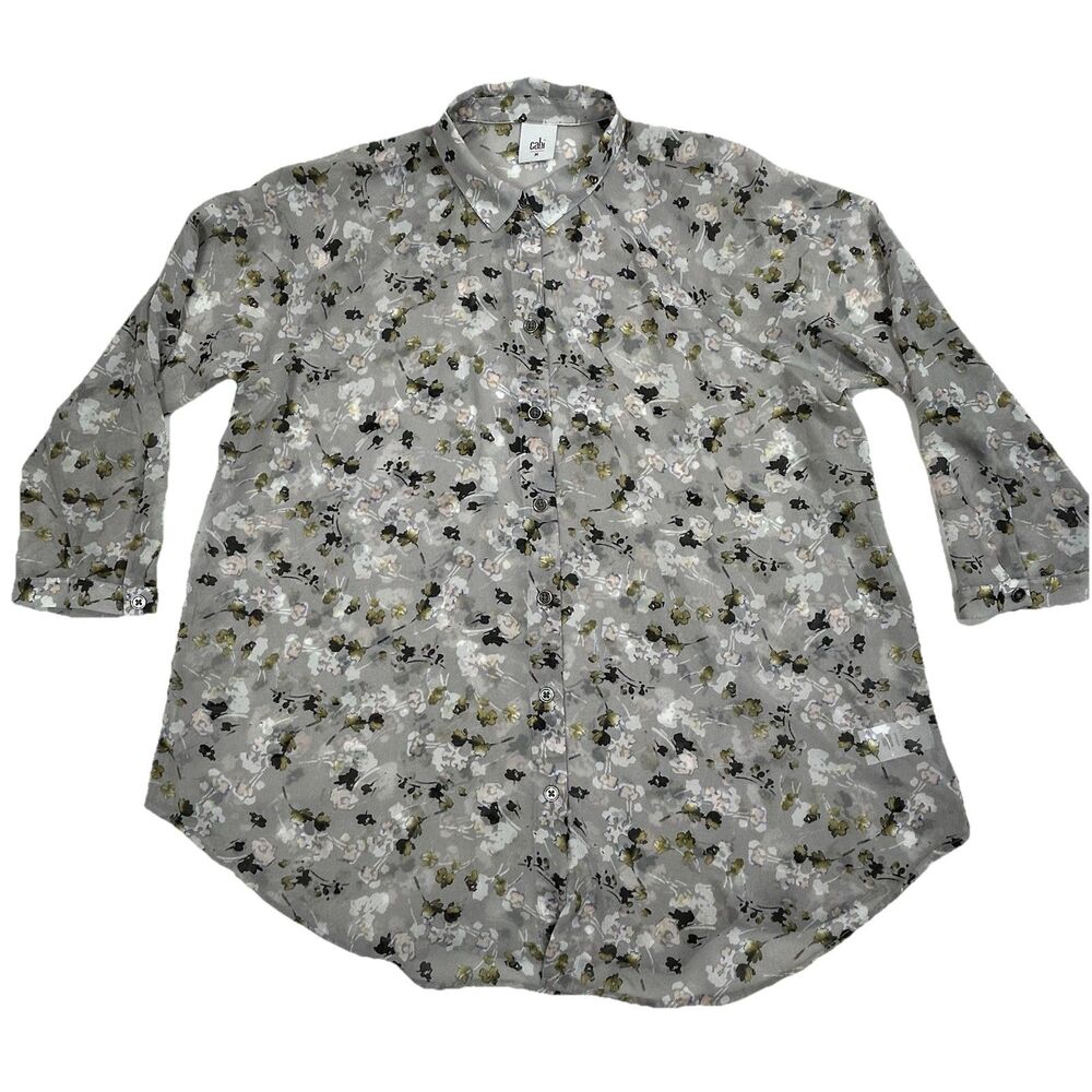 CAbi Matinee Blouse Style #5204 Womens Medium Floral Button Front 3/4 Sleeve